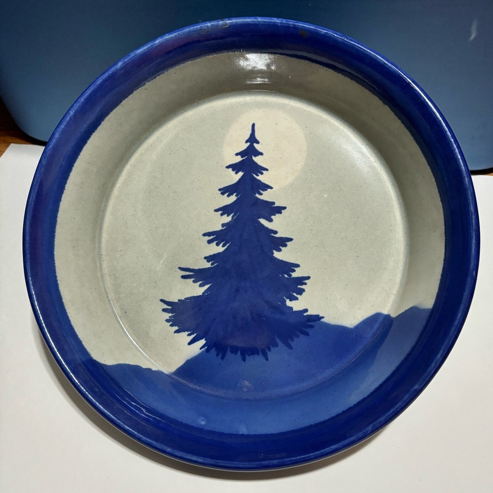 Vintage Stoneware Full Moon & Pine Tree Pie Plate